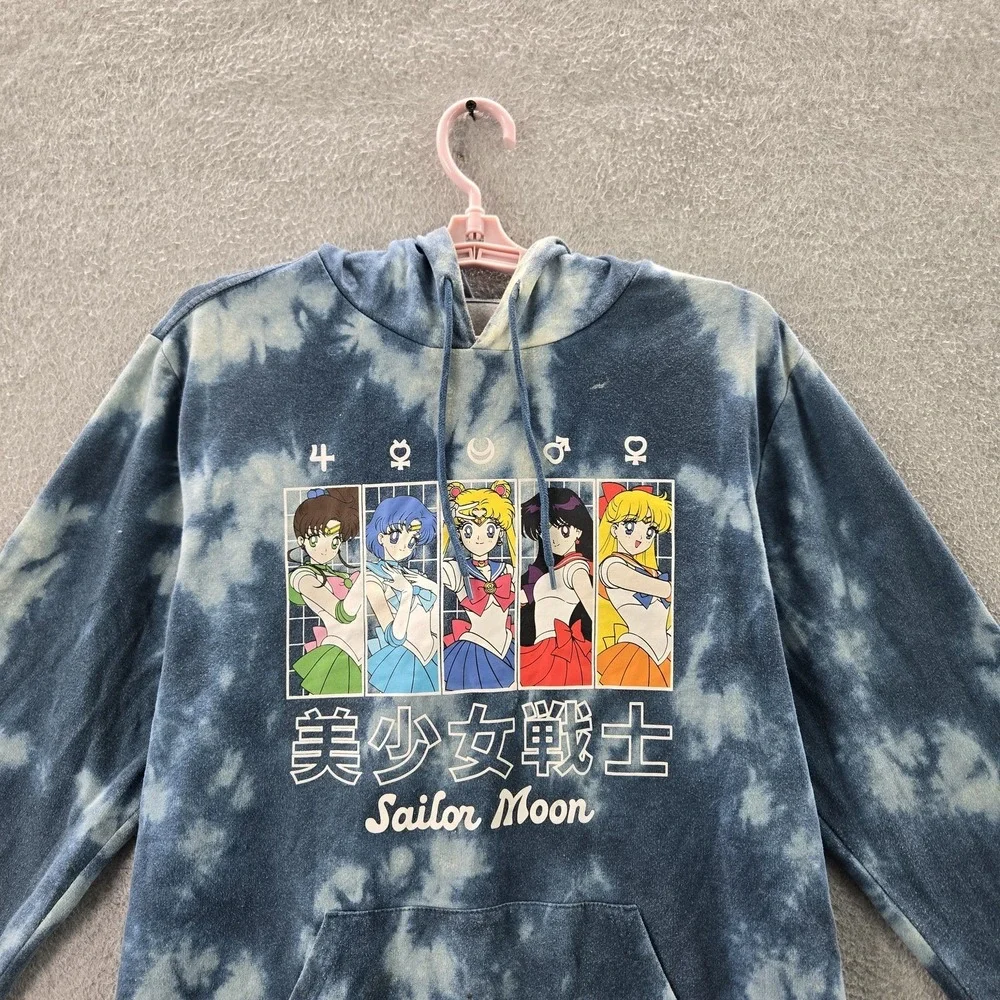 Sailor‎ Moon Women Hoodie M Blue Graphic Print Fleece Anime Tie-Dye Whimsical